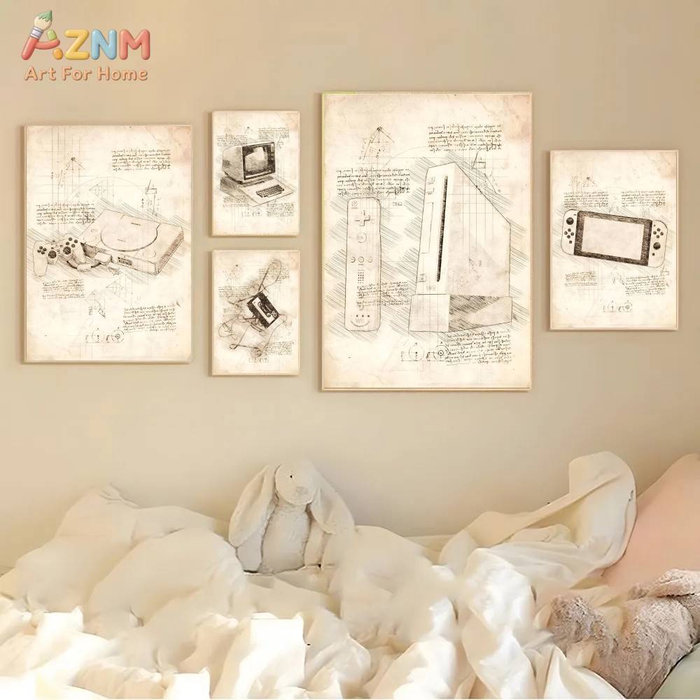 Gaming Console And - AZNM Vintage Game Console Sketch Canvas